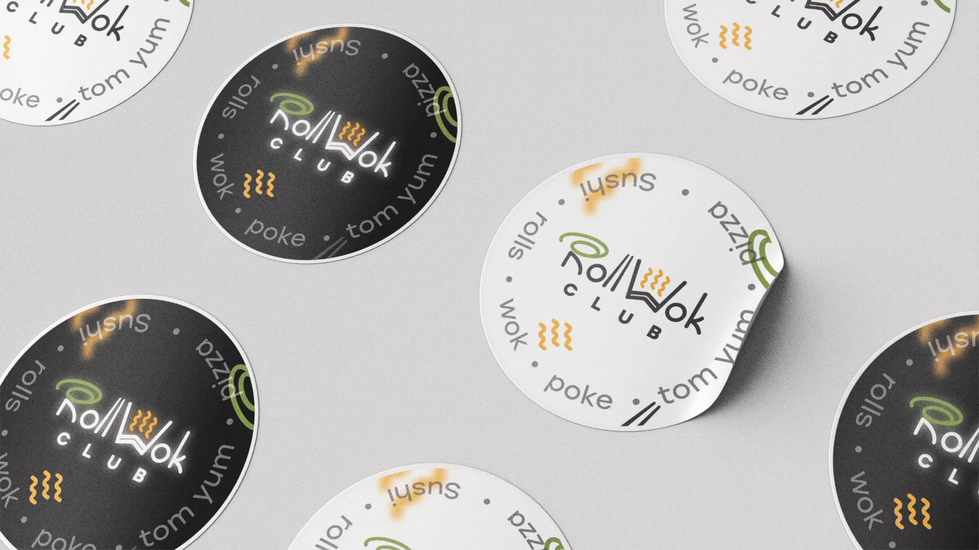 Разработка наклеек для суши-бара «Roll Wok Club» в Барнауле